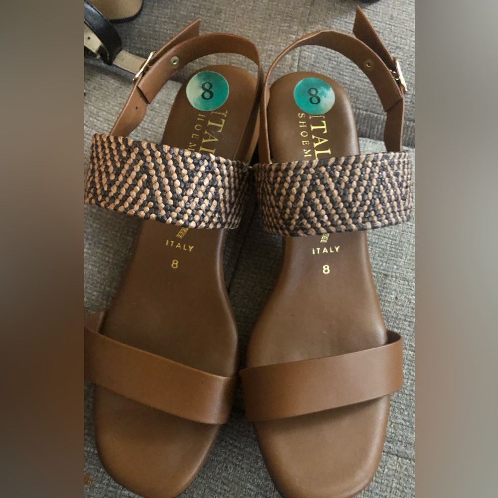 New Italian Shoemakers Sandal Womens Size 8 Woven Slingback Italy Block Heel - Picture 4 of 6